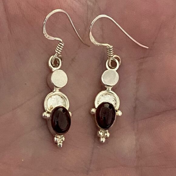 Vintage Sterling Silver And Garnet Dangle Earrings - Picture 1 of 2